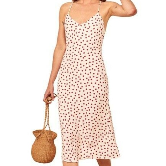 white polka dot slip dress